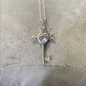 Silver Heart Key Pendant Necklace